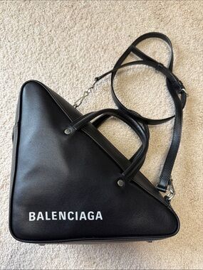 Balenciaga Black Triangle Leather Top-Handle & Crossbody Bag